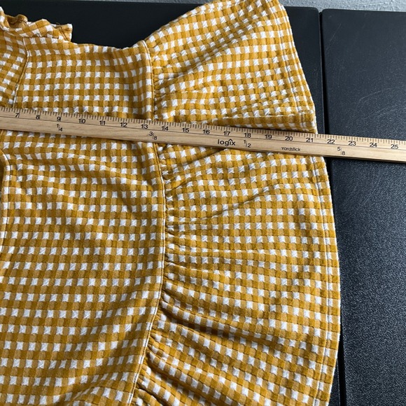 Madewell Gingham Square Neck Peplum Top Mustard Yellow White Size S Cottagecore - Picture 6 of 7